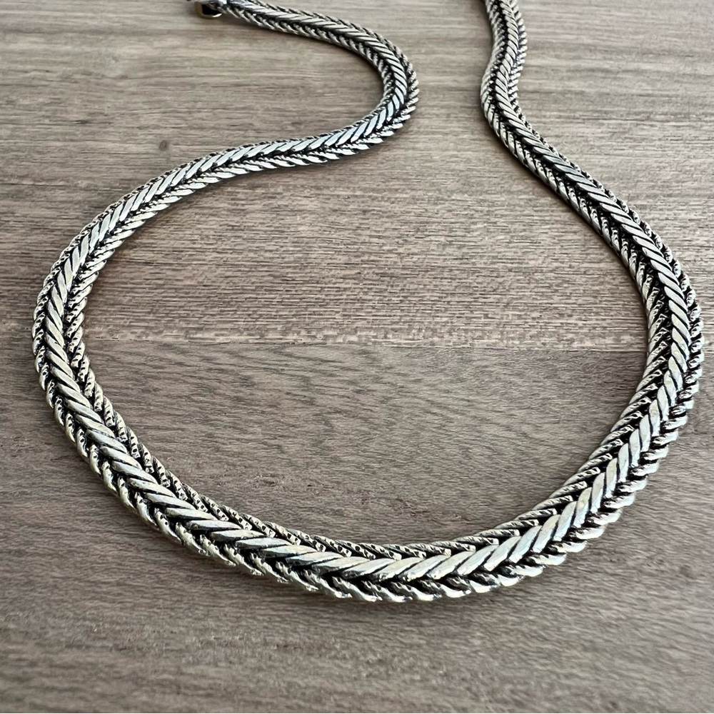 LUNA NORTE • Antique Gold Plated Herringbone Flat Chain Necklace